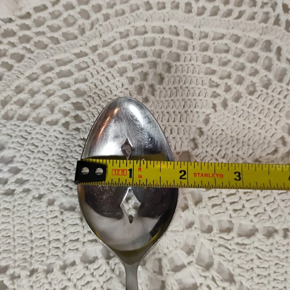 EPIC brand forged stainless steel slotted spoon with faux wood handle Japan 70s